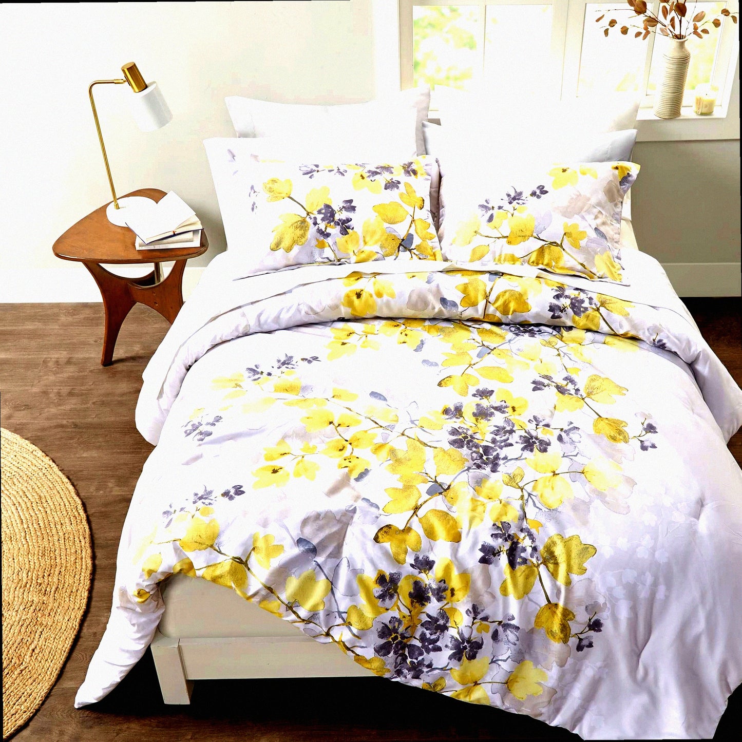 CozyLeaf Bedding Set - Trendy Casual Design Comforter with Complete Sheet Set, Side Pocket & Matching Shams - All Season Cover for Full Size Bed
