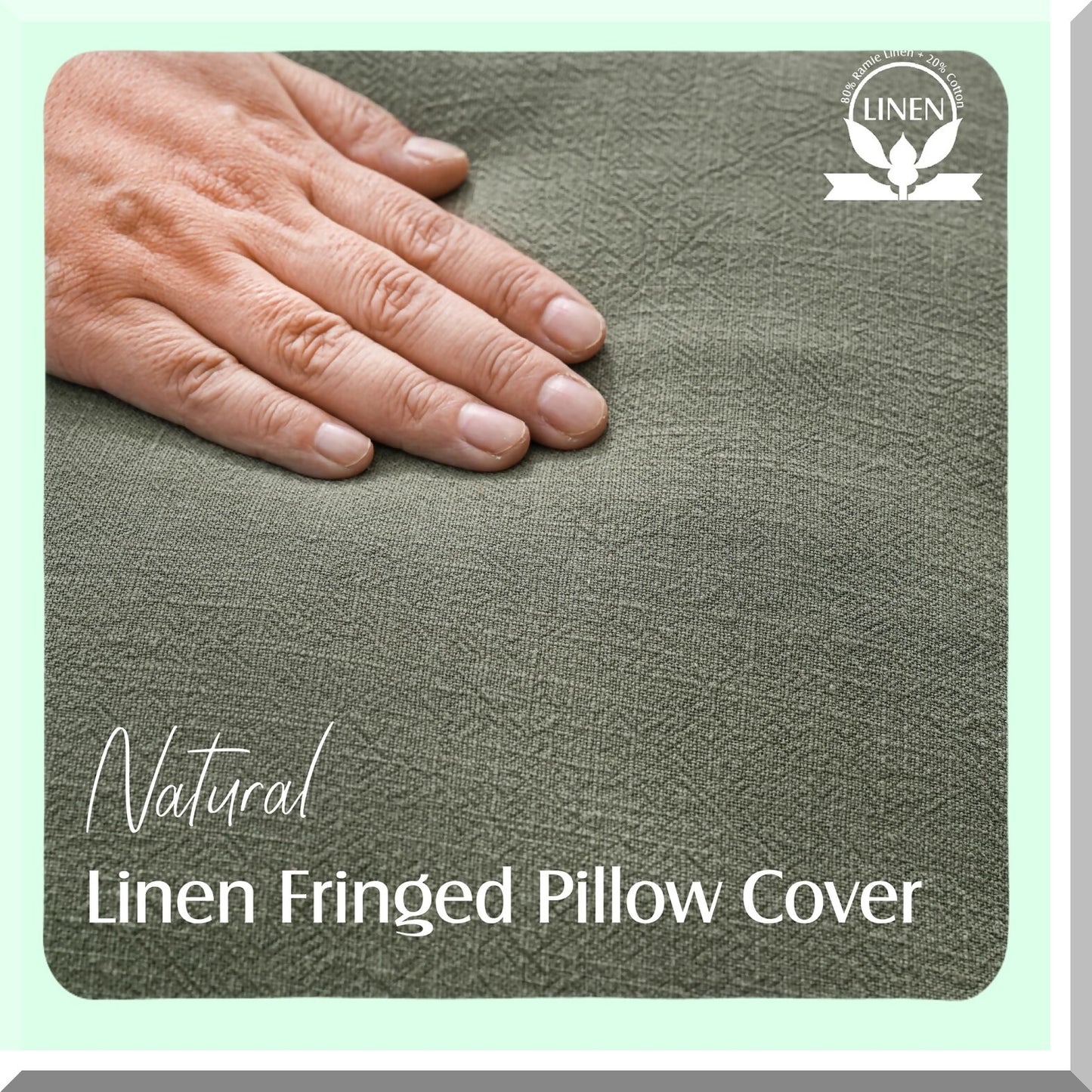 Boho Farmhouse Fringe Pillow Covers - Set of 2 Cozy Linen Cushion Cover with Tels Soft Accent for Living Room Decor, Olive Green 18x18 Inch