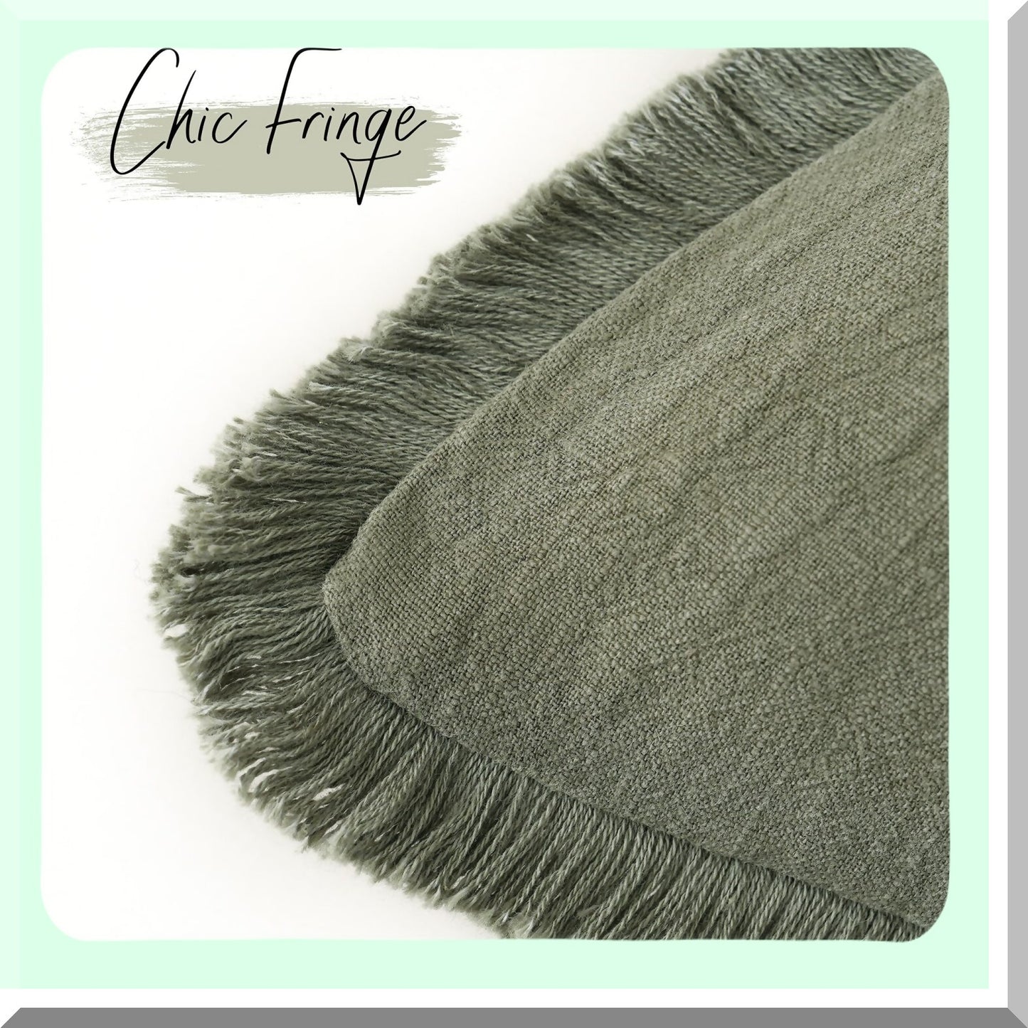 Boho Farmhouse Fringe Pillow Covers - Set of 2 Cozy Linen Cushion Cover with Tels Soft Accent for Living Room Decor, Olive Green 18x18 Inch