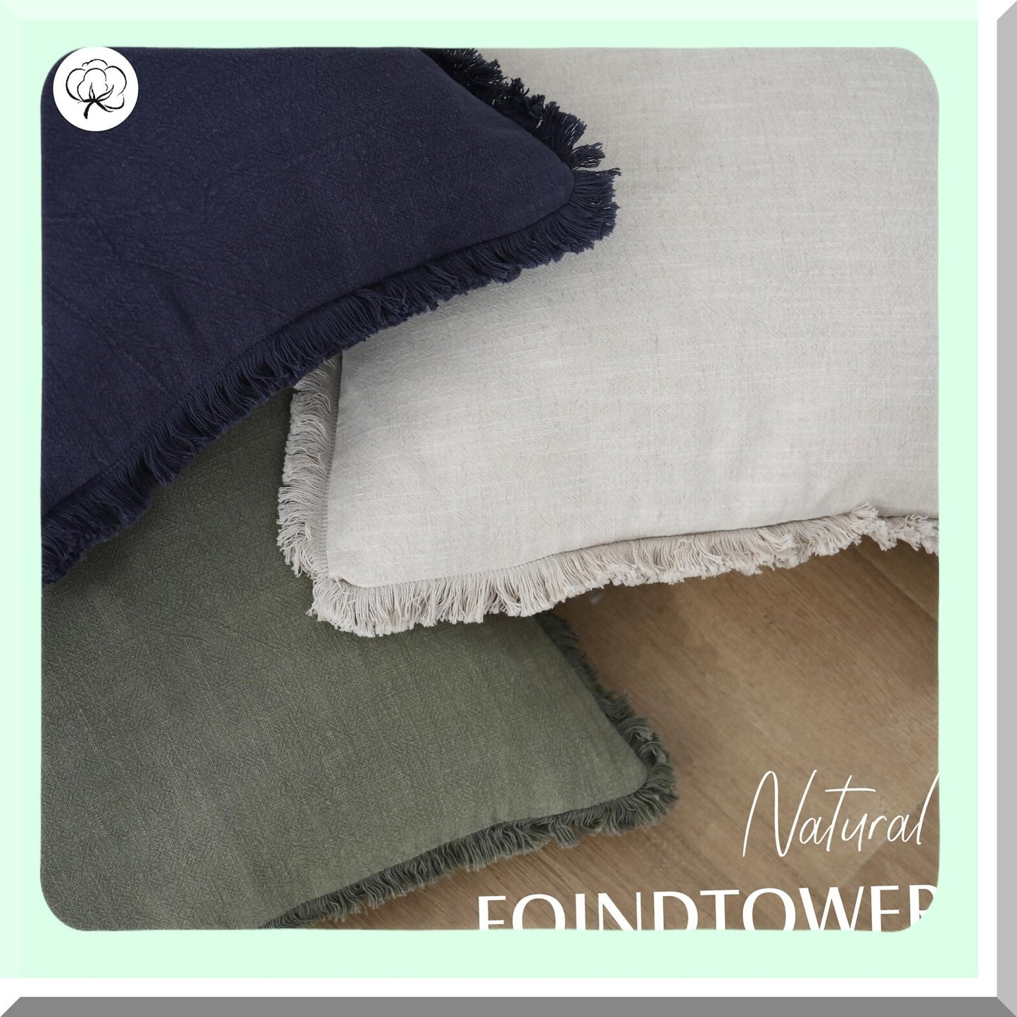 Boho Farmhouse Fringe Pillow Covers - Set of 2 Cozy Linen Cushion Cover with Tels Soft Accent for Living Room Decor, Olive Green 18x18 Inch