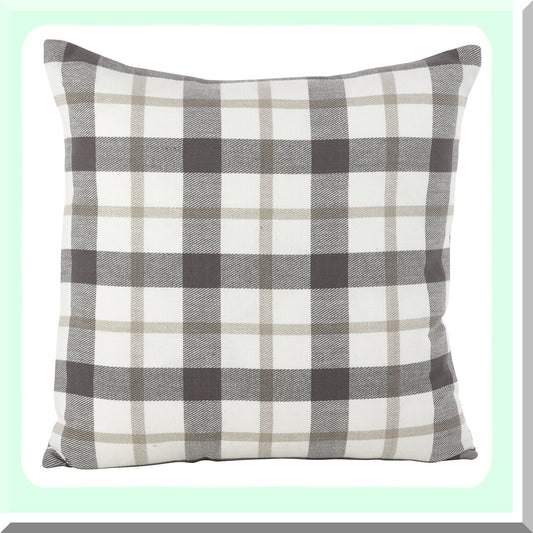 CozyClic Plaid Cotton Down Pillow - Grey - 20x20 - Soft & Stylish - Home Decor Accent - Comfy Cushion - Living Room Bedroom Sofa - Trendy Design