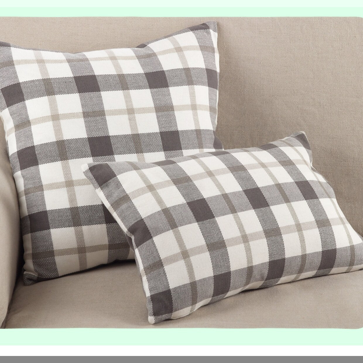 CozyClic Plaid Cotton Down Pillow - Grey - 20x20 - Soft & Stylish - Home Decor Accent - Comfy Cushion - Living Room Bedroom Sofa - Trendy Design