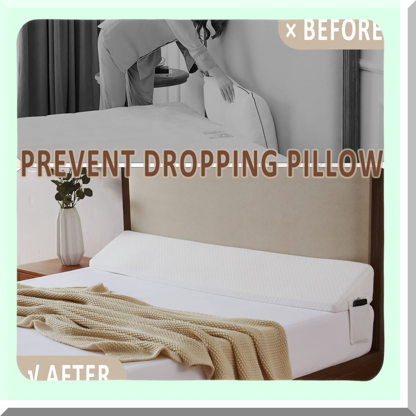 SleepWell Full Size Bed Wedge Pillow - Headboard Gap Filler & Triangle Bolster Pillow - 54"x10"x6" Stopper for Comfortable Sleep"