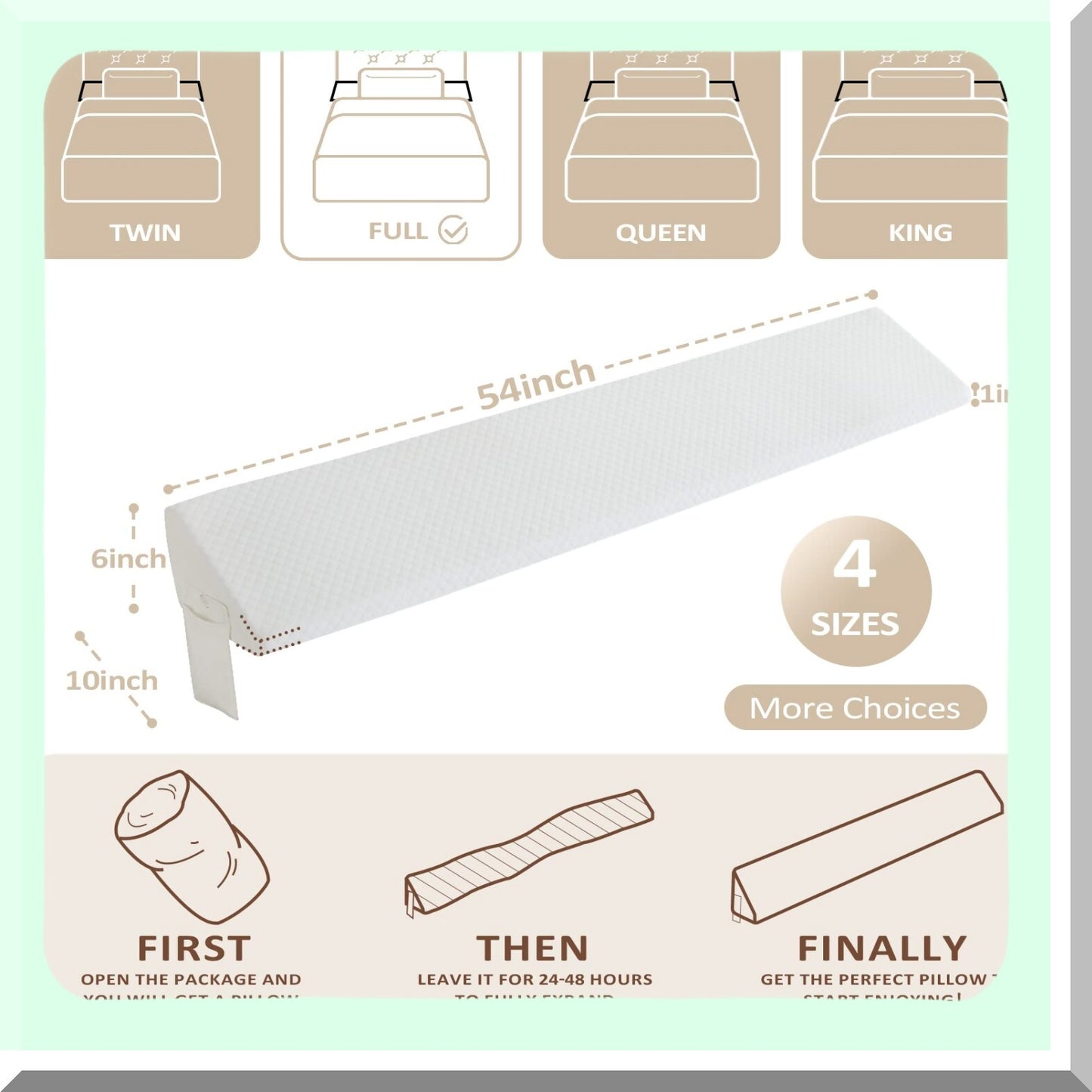 SleepWell Full Size Bed Wedge Pillow - Headboard Gap Filler & Triangle Bolster Pillow - 54"x10"x6" Stopper for Comfortable Sleep"