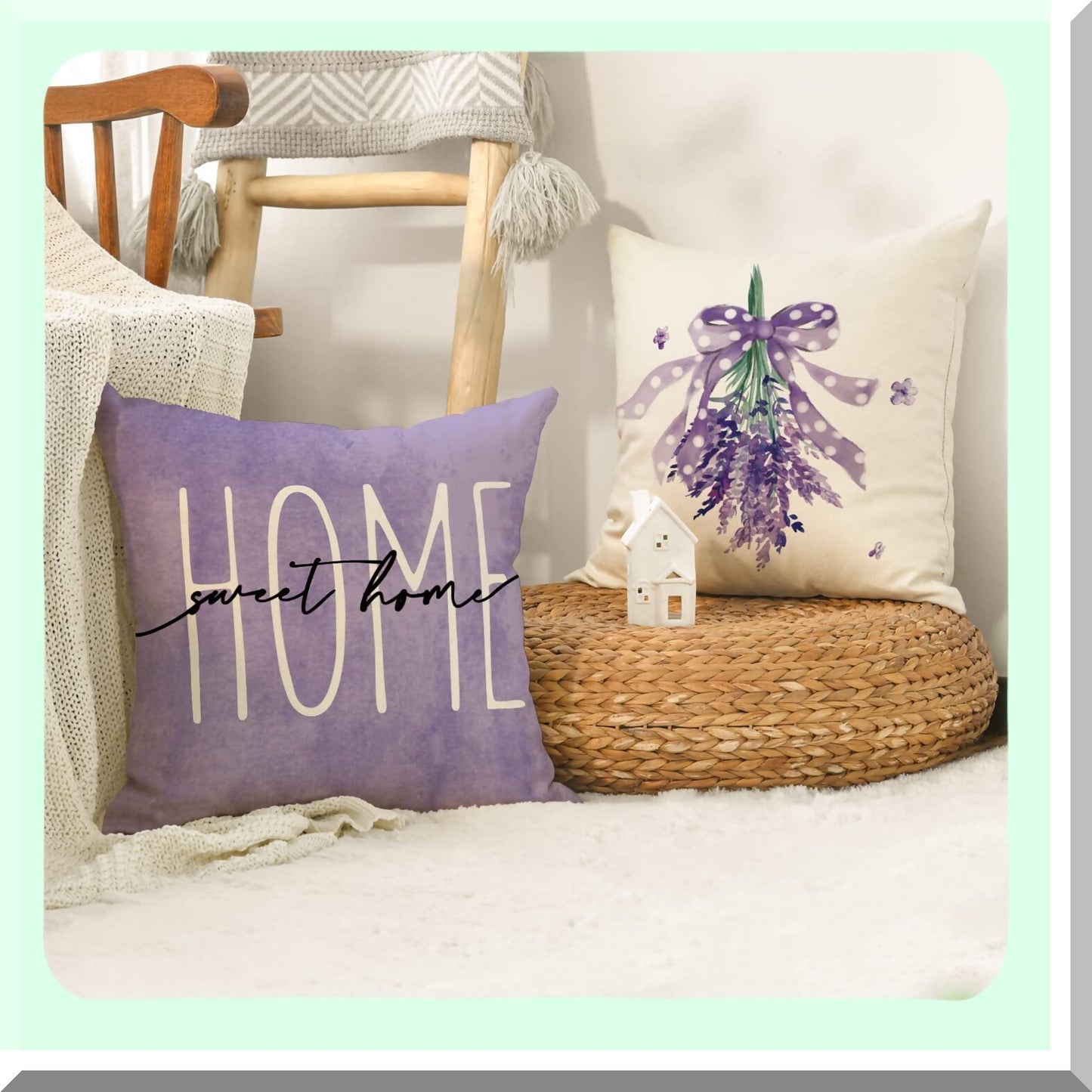 Purple Lavender Blessing Spring Home Decor Pillow Covers - Set of 4, 18x18 Inch Sofa Cushion Cases for Couch - Sweet Home Throw Pillows