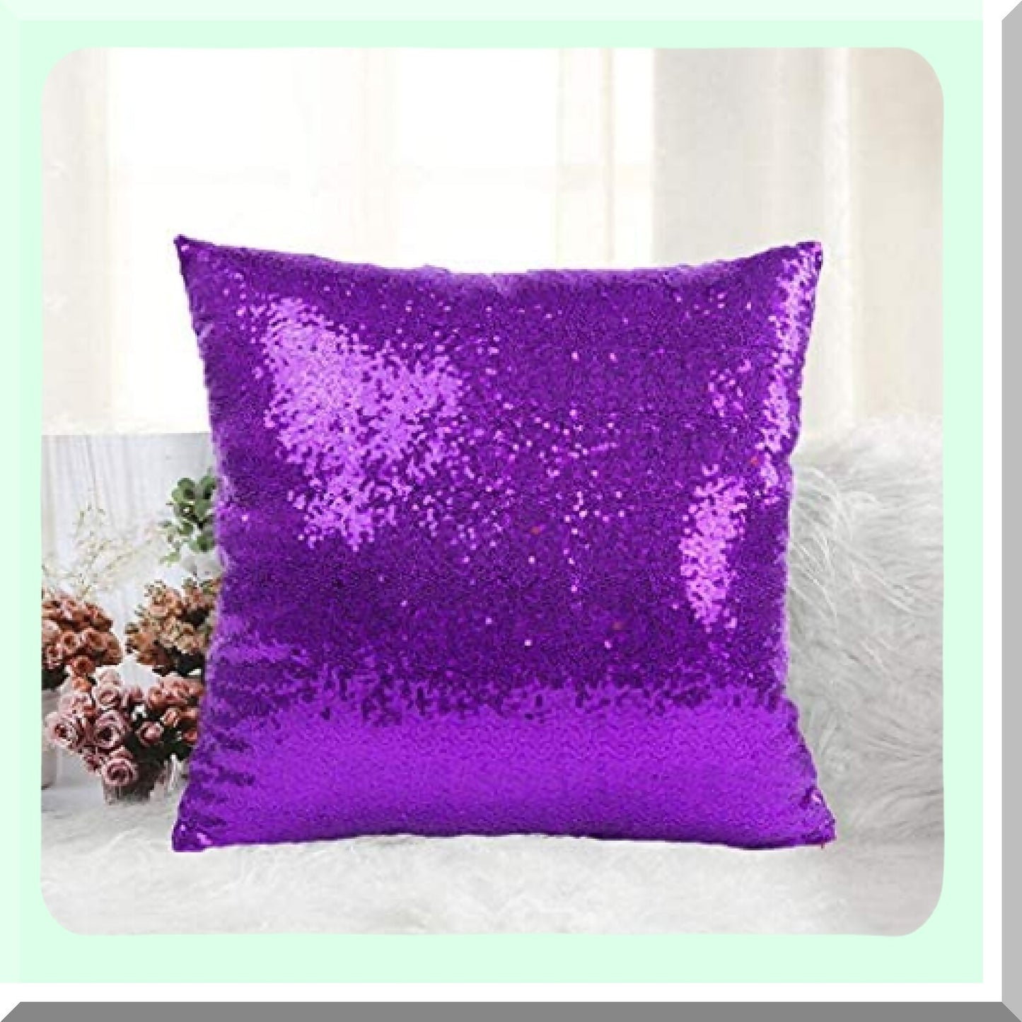 Purple Sparkle 20x20 Sequin Pillowcase - Glam Home Decor Throw Pillow Cover for Wedding, Soft Cushion Cover for Bed - Decorative Sequin Pillow Case