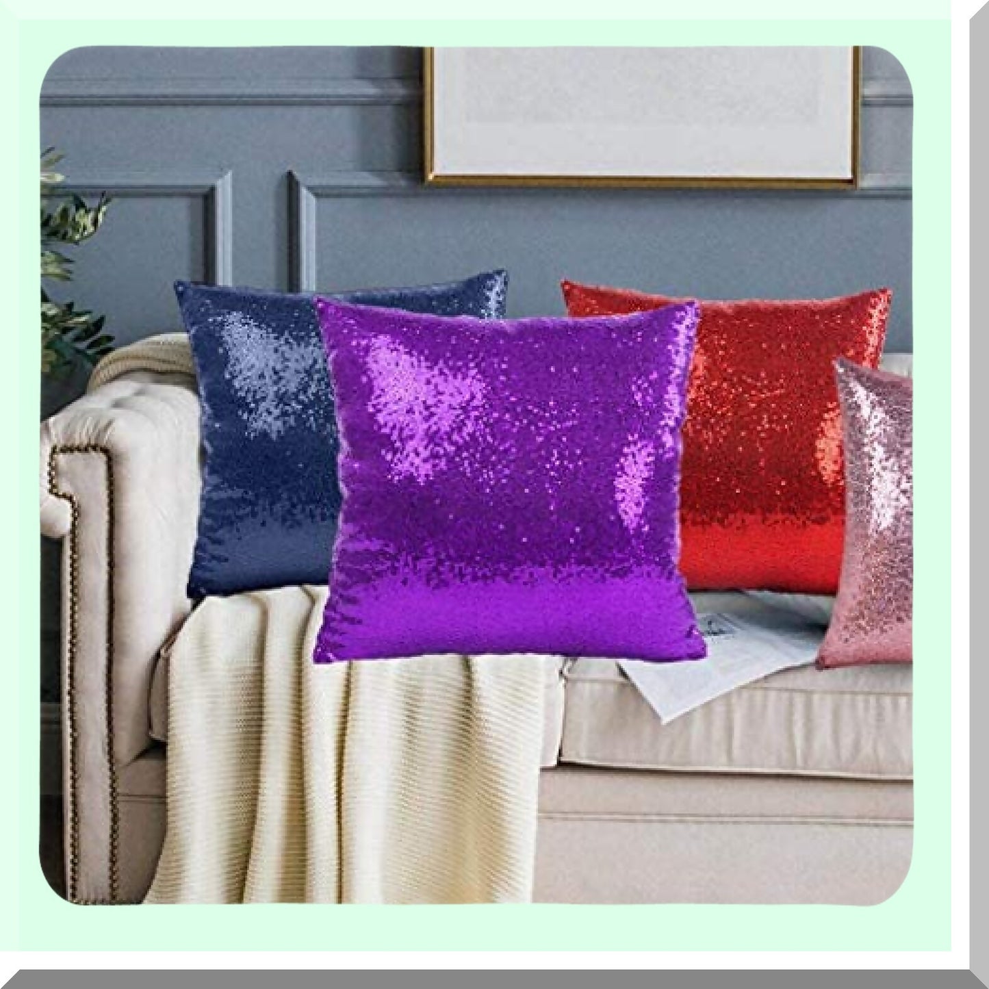 Purple Sparkle 20x20 Sequin Pillowcase - Glam Home Decor Throw Pillow Cover for Wedding, Soft Cushion Cover for Bed - Decorative Sequin Pillow Case