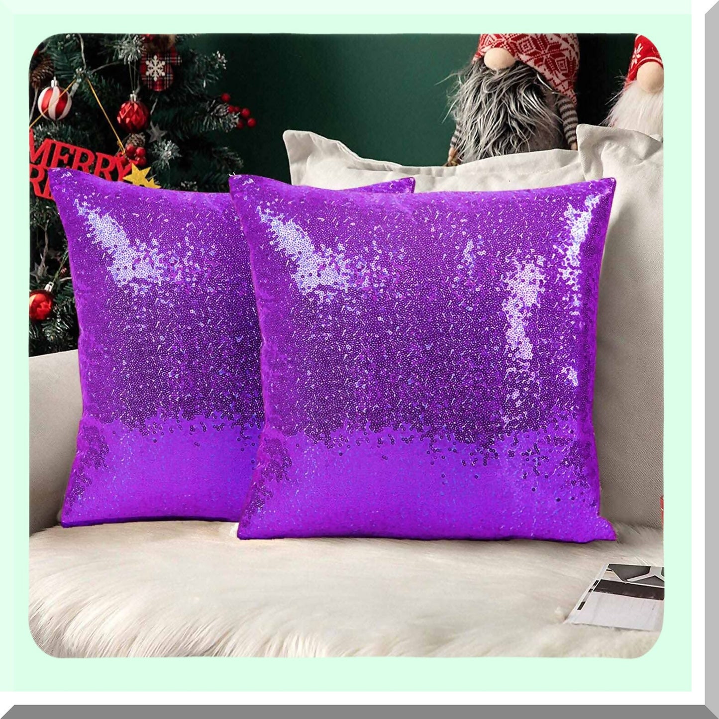 Purple Sparkle 20x20 Sequin Pillowcase - Glam Home Decor Throw Pillow Cover for Wedding, Soft Cushion Cover for Bed - Decorative Sequin Pillow Case