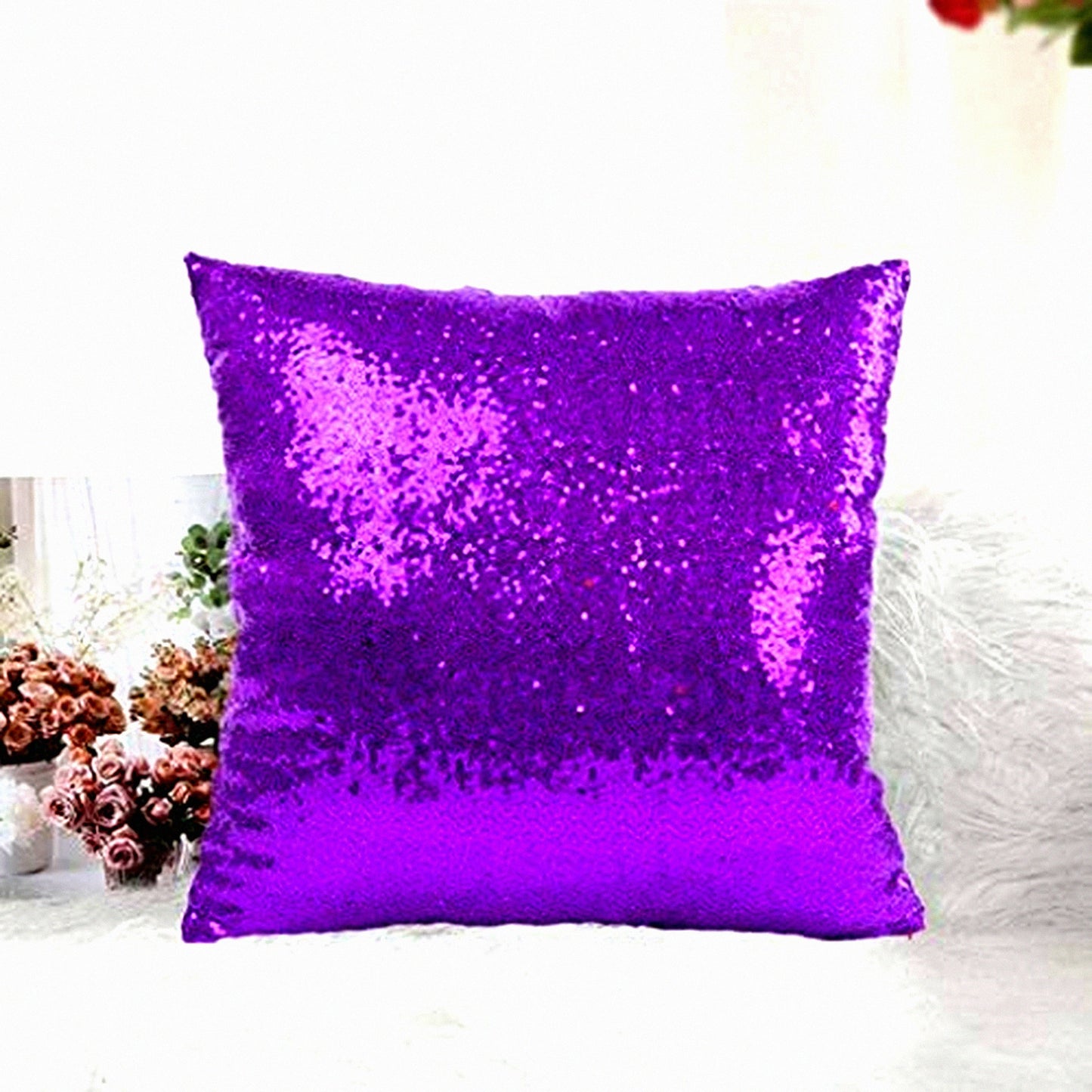 Purple Sparkle 20x20 Sequin Pillowcase - Glam Home Decor Throw Pillow Cover for Wedding, Soft Cushion Cover for Bed - Decorative Sequin Pillow Case