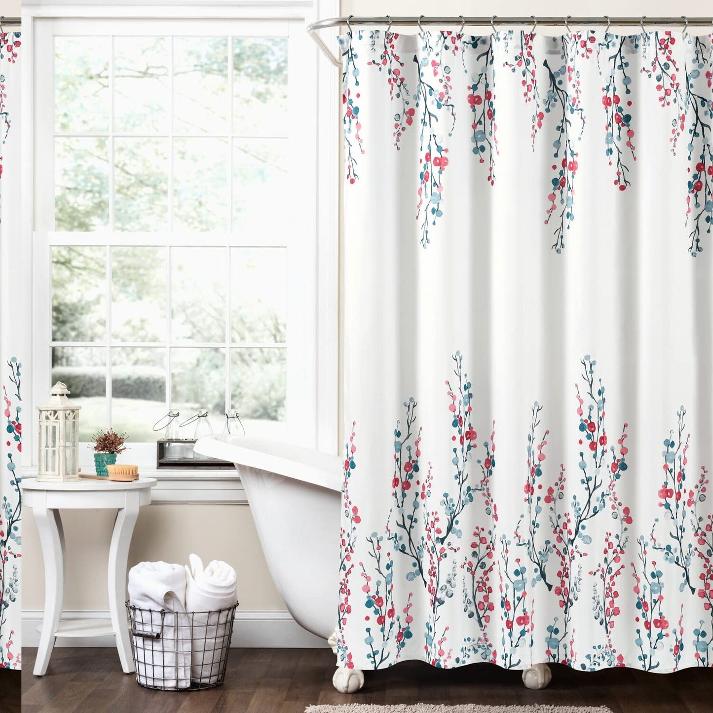 Watercolor Floral Shower Curtain 72x72 Blue Coral
