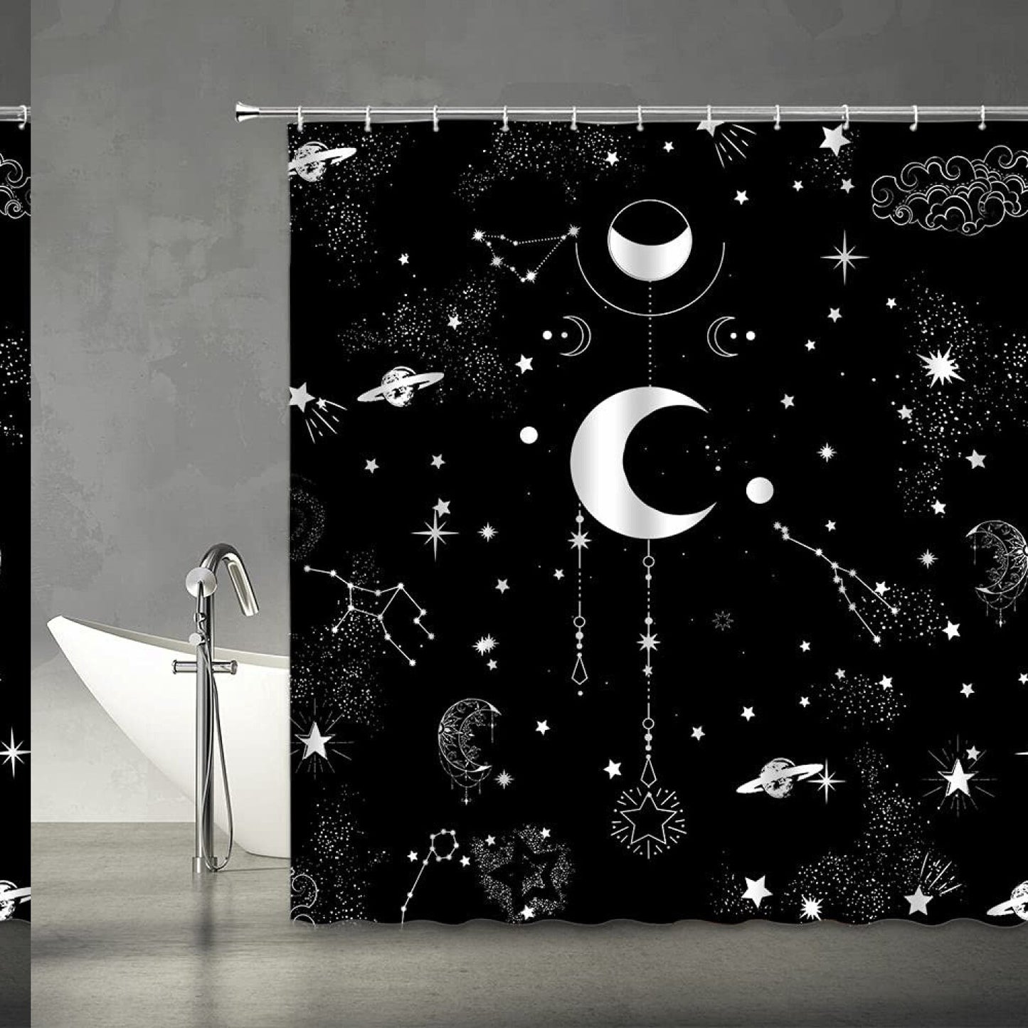 Sun and Moon Shower Curtain 70x70 inch Black White