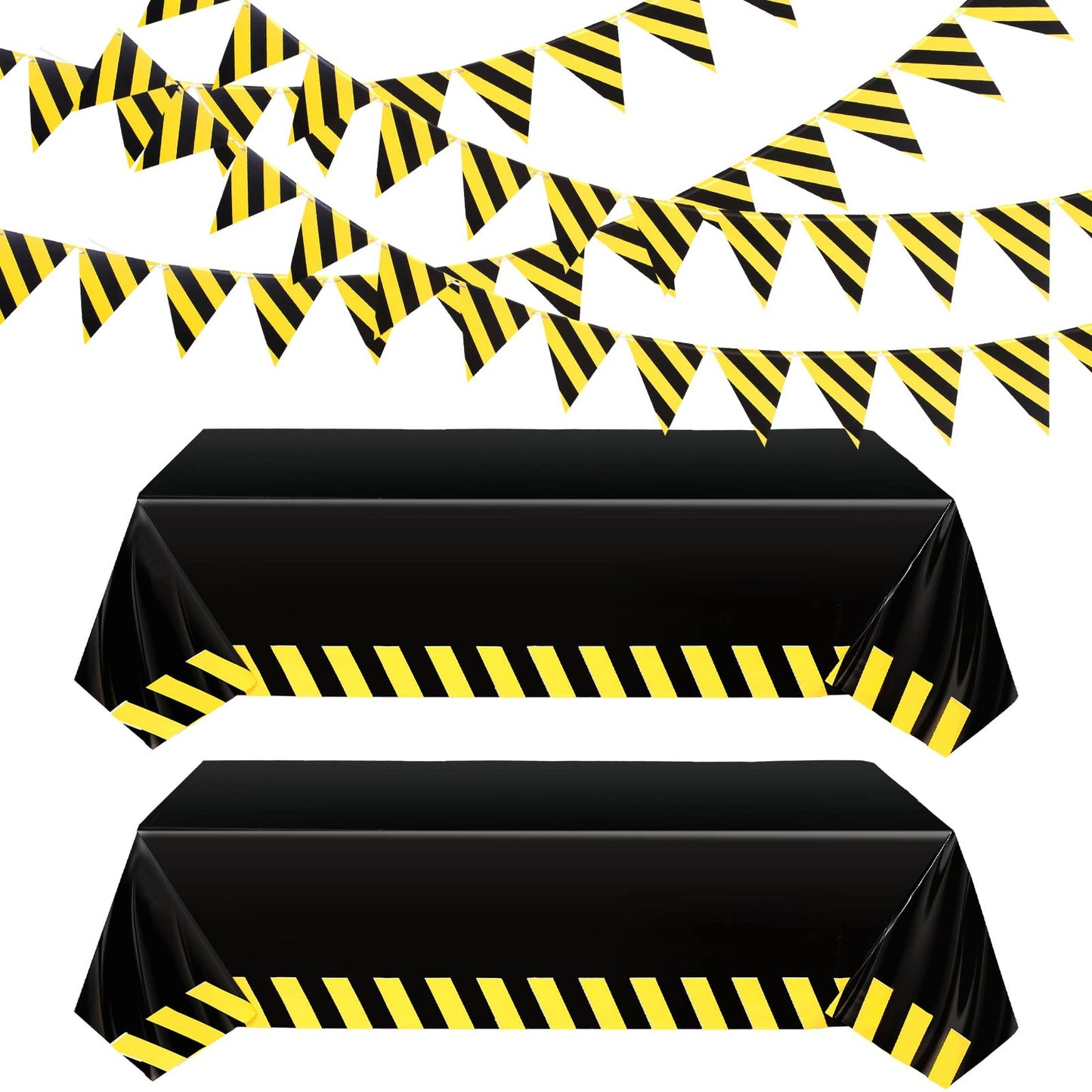 Construction Party Pack - 4 Pennant Banners & 2 Tablecloths. Perfect for Boy & Girl Birthday Parties. Decorate with Construction Theme!