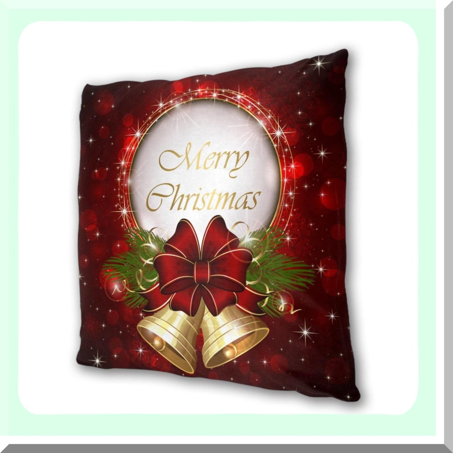 Snowflake Merry Bell Pillowcase Set - Decorative Square Cushion Cover for Sofa, Couch, Bedroom, Car - Indoor/Outdoor Throw Pillow Case - 18x18 Inches - Pack of 2