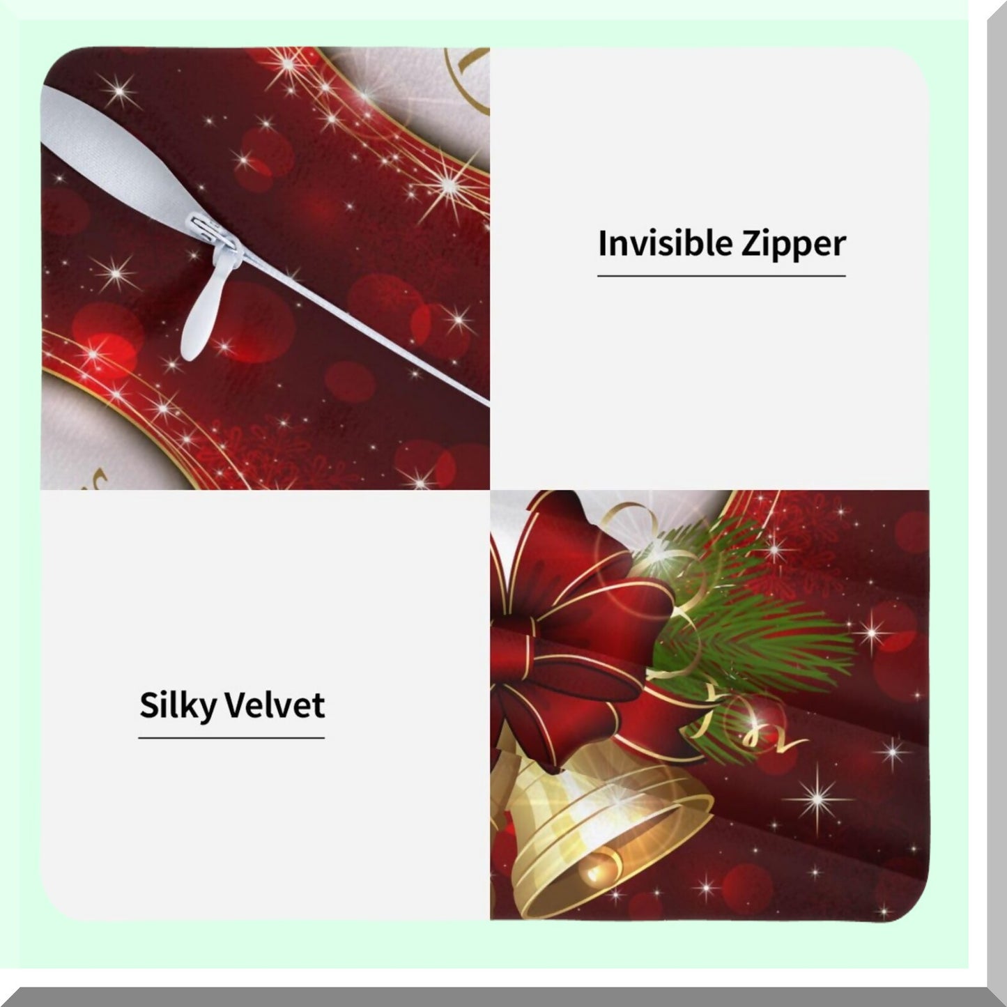 Snowflake Merry Bell Pillowcase Set - Decorative Square Cushion Cover for Sofa, Couch, Bedroom, Car - Indoor/Outdoor Throw Pillow Case - 18x18 Inches - Pack of 2