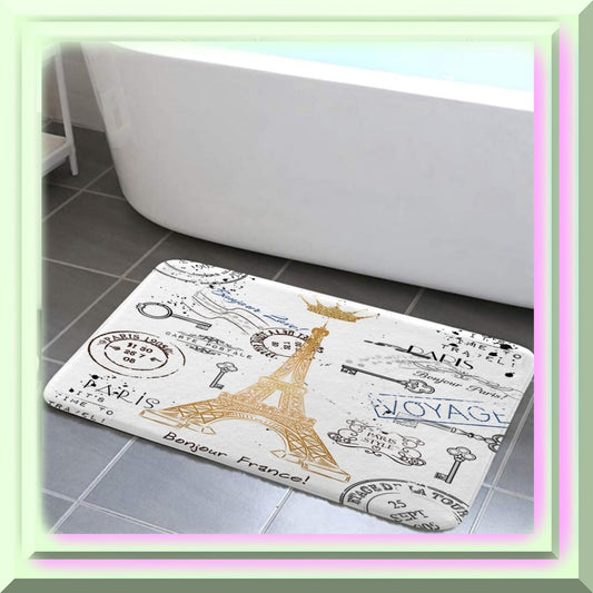 Paris Bath Rug 17x29 Inch Non Slip with Eiffel Tower