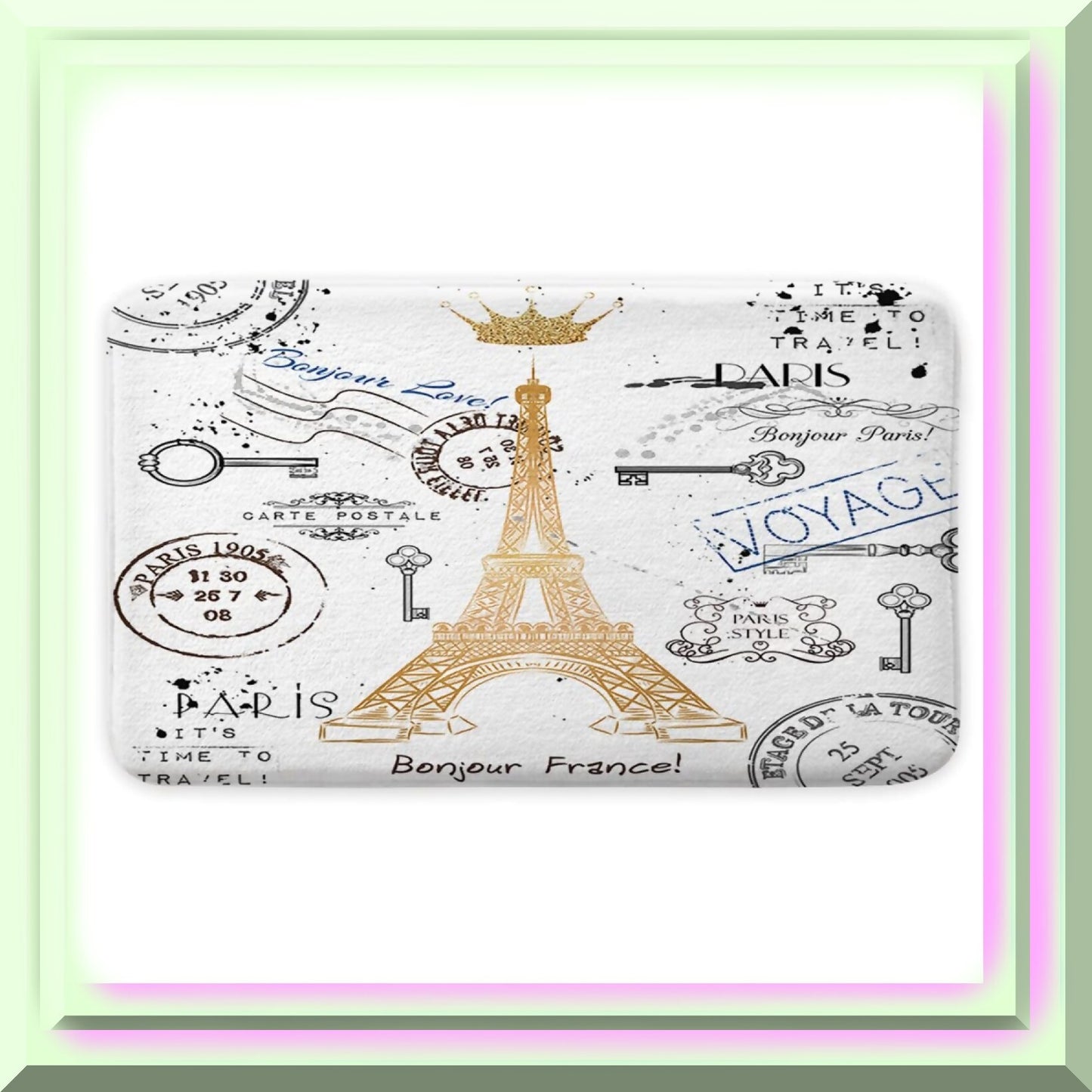 Paris Bath Rug 17x29 Inch Non Slip with Eiffel Tower