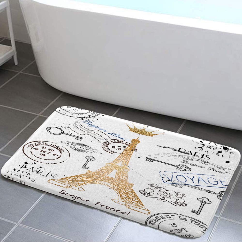Paris Bath Rug 17x29 Inch Non Slip with Eiffel Tower