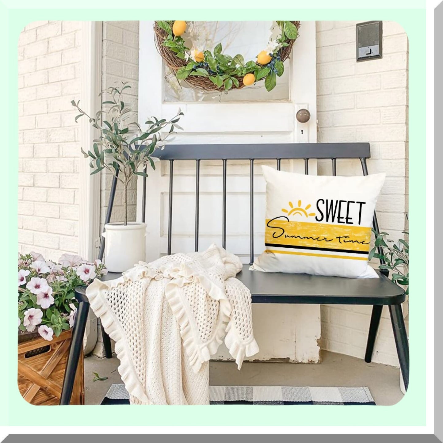 Sunshine Daisy Summer Pillow Covers - Set of 4, 18x18 Inch Outdoor Cushion Cases for Farmhouse Sofa, Home, Car, Couch. Sweet Summer Time Decor.