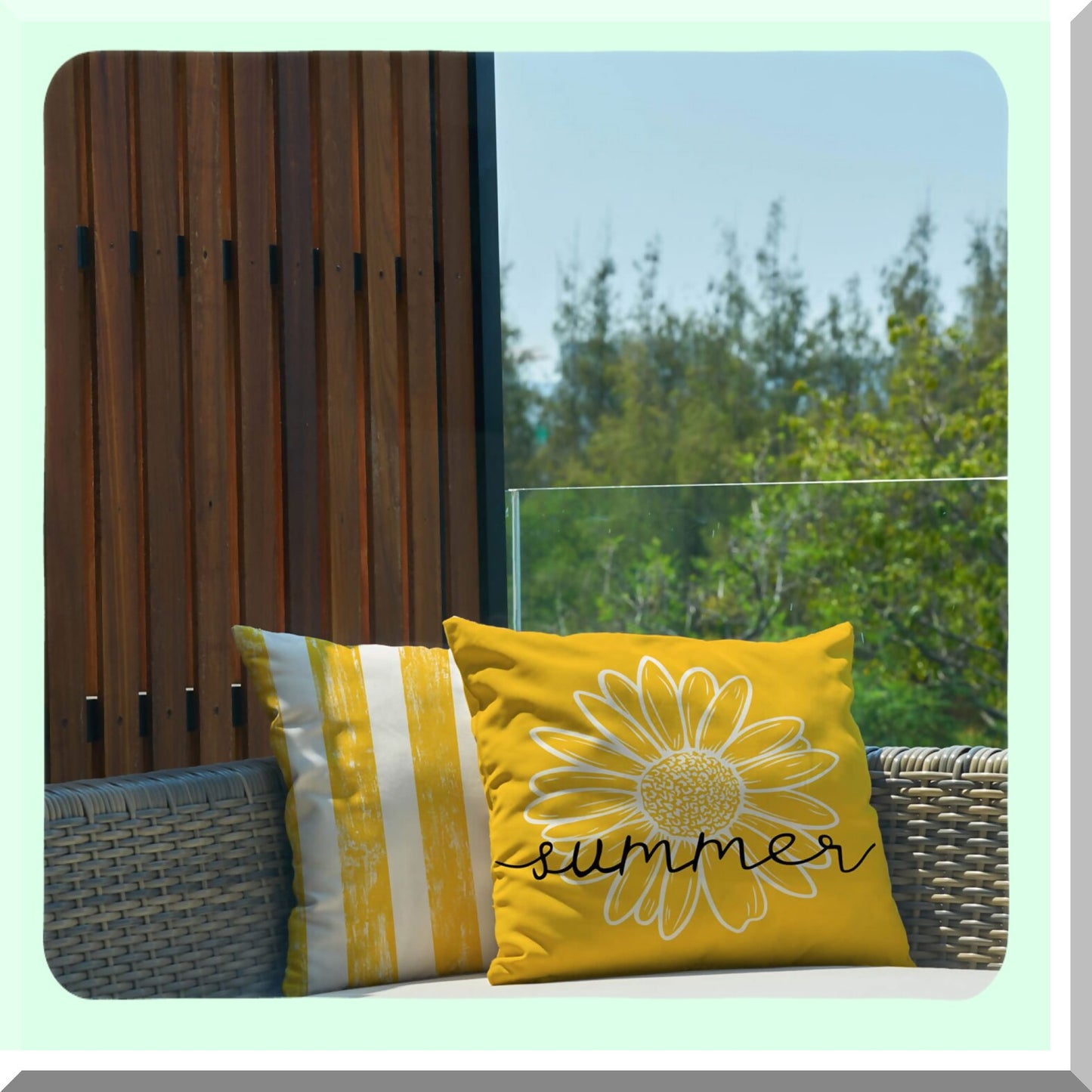 Sunshine Daisy Summer Pillow Covers - Set of 4, 18x18 Inch Outdoor Cushion Cases for Farmhouse Sofa, Home, Car, Couch. Sweet Summer Time Decor.