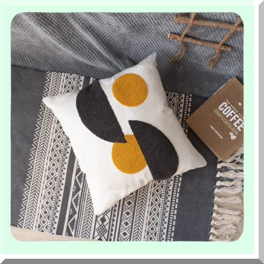 Vintage Boho Abstract Pillowcase - Retro Textured Mid Century Throw Pillow Cover for Living Room Bedroom Decor, Square 18 inches, 1PC (Black Yellow)