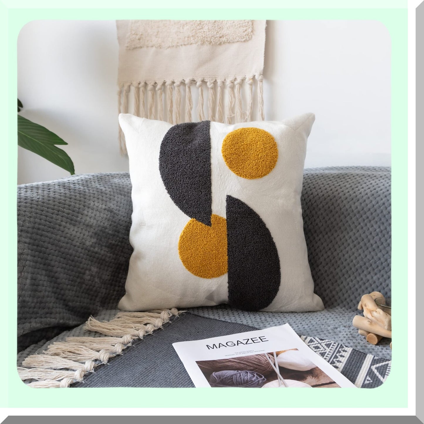 Vintage Boho Abstract Pillowcase - Retro Textured Mid Century Throw Pillow Cover for Living Room Bedroom Decor, Square 18 inches, 1PC (Black Yellow)