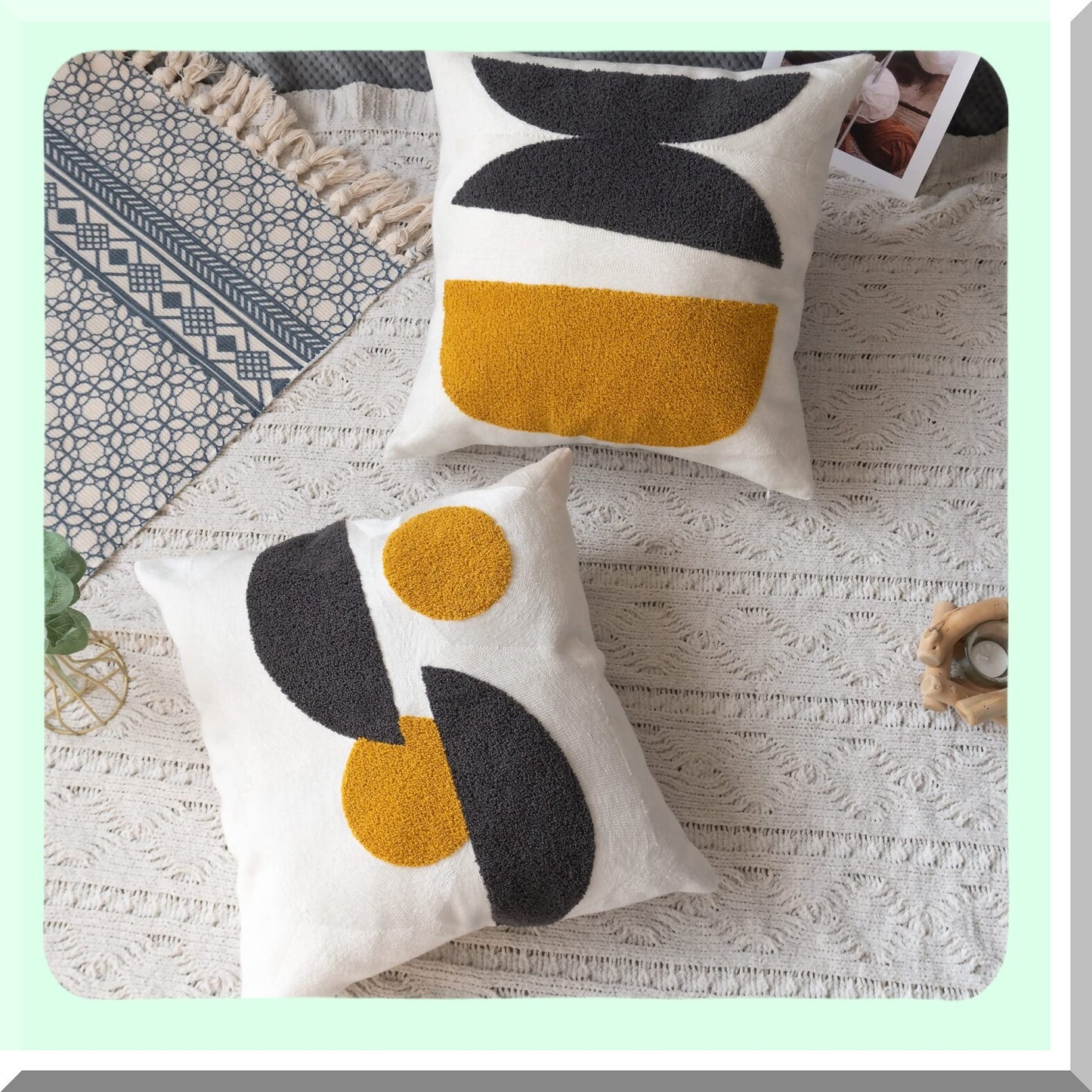 Vintage Boho Abstract Pillowcase - Retro Textured Mid Century Throw Pillow Cover for Living Room Bedroom Decor, Square 18 inches, 1PC (Black Yellow)