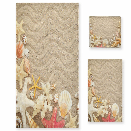 Towels Set of 3 Seashells Starfishes Beach