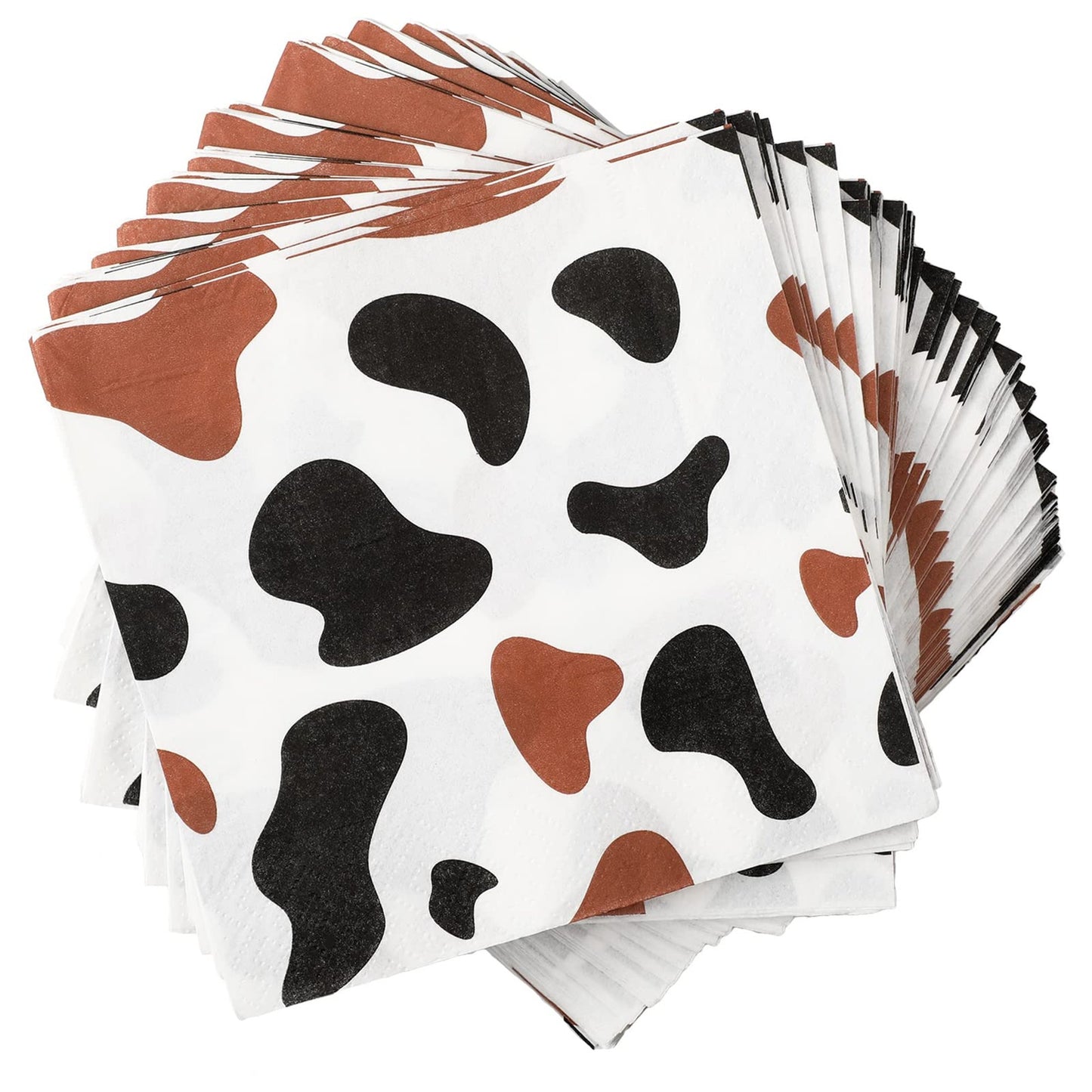 Cow Print Party Napkins - 100 Pack Farm Theme Tissue Paper, 5x5 Inches Western Baby Shower Supplies, 2-Ply Disposable Tableware for Birthday Events