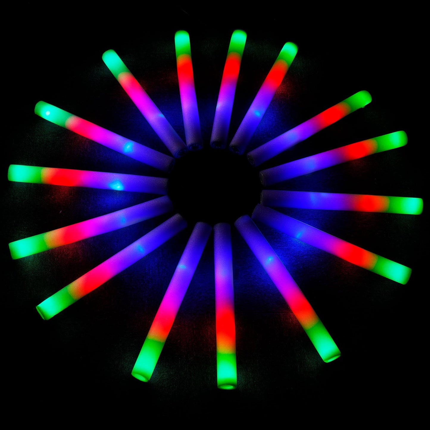 GlowPro Foam Sticks - 53 Pack LED Light Wands for Parties, Weddings, Concerts - Colorful Flashing Glow Sticks with 3 Modes - Durable Party Favor Kit