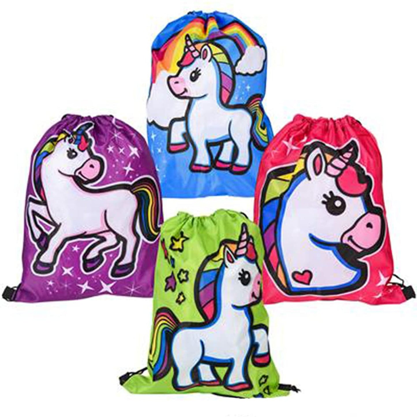Colorful Unicorn Drawstring Bags for Kids Set of 4