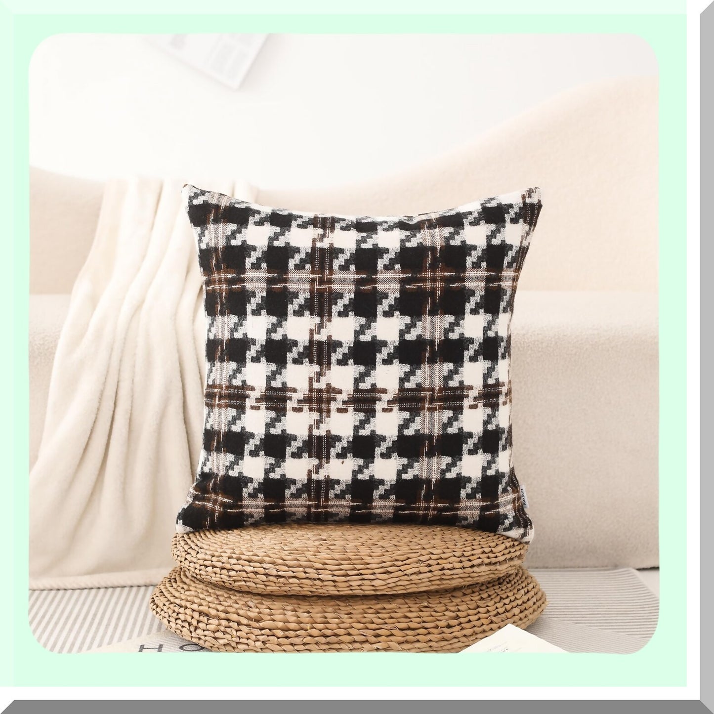 Houndstooth Jacquard Decorative Pillow Covers - Set of 2, 18x18 inch - Couch Sofa Bedroom Accent Cushion Cases - Modern Home Decor Accessories