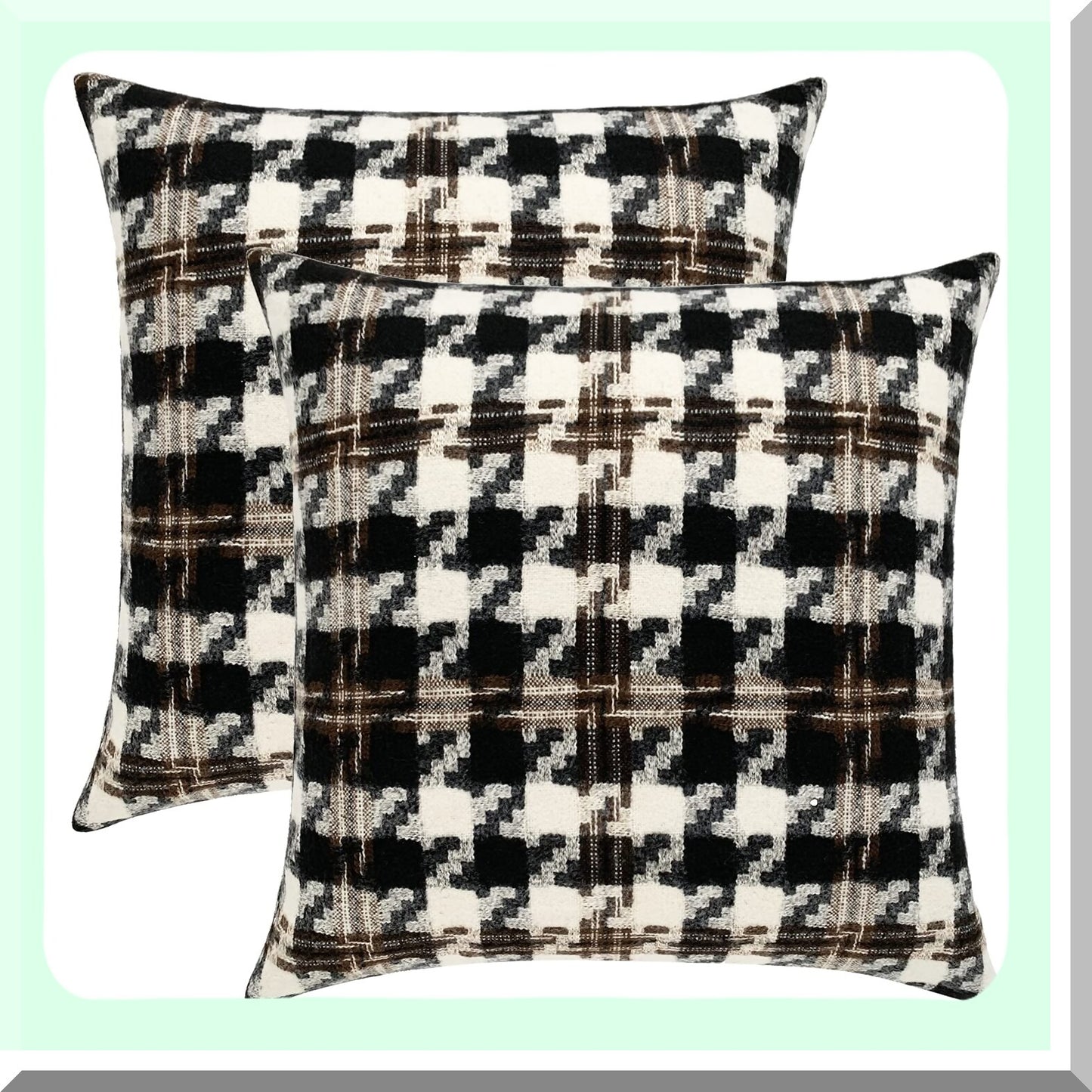 Houndstooth Jacquard Decorative Pillow Covers - Set of 2, 18x18 inch - Couch Sofa Bedroom Accent Cushion Cases - Modern Home Decor Accessories