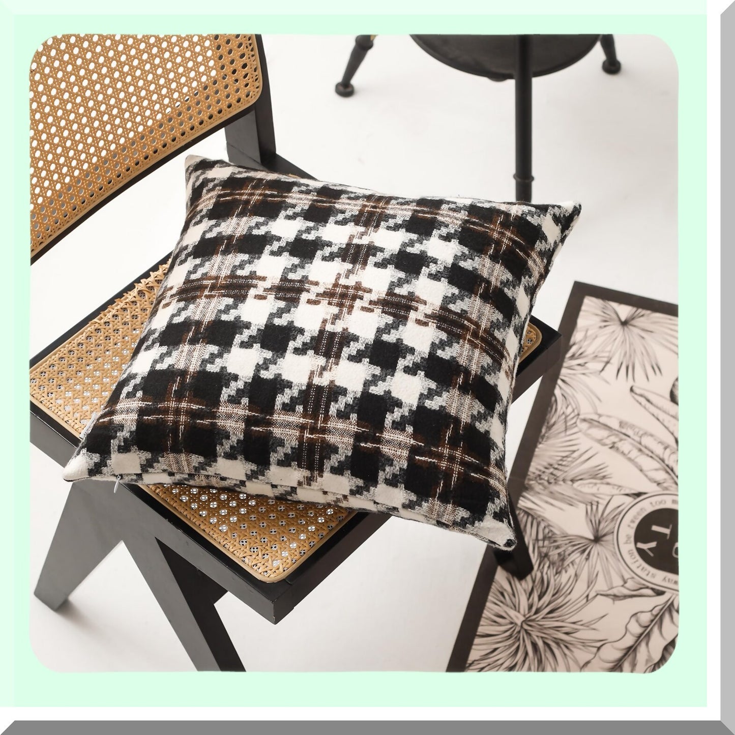 Houndstooth Jacquard Decorative Pillow Covers - Set of 2, 18x18 inch - Couch Sofa Bedroom Accent Cushion Cases - Modern Home Decor Accessories