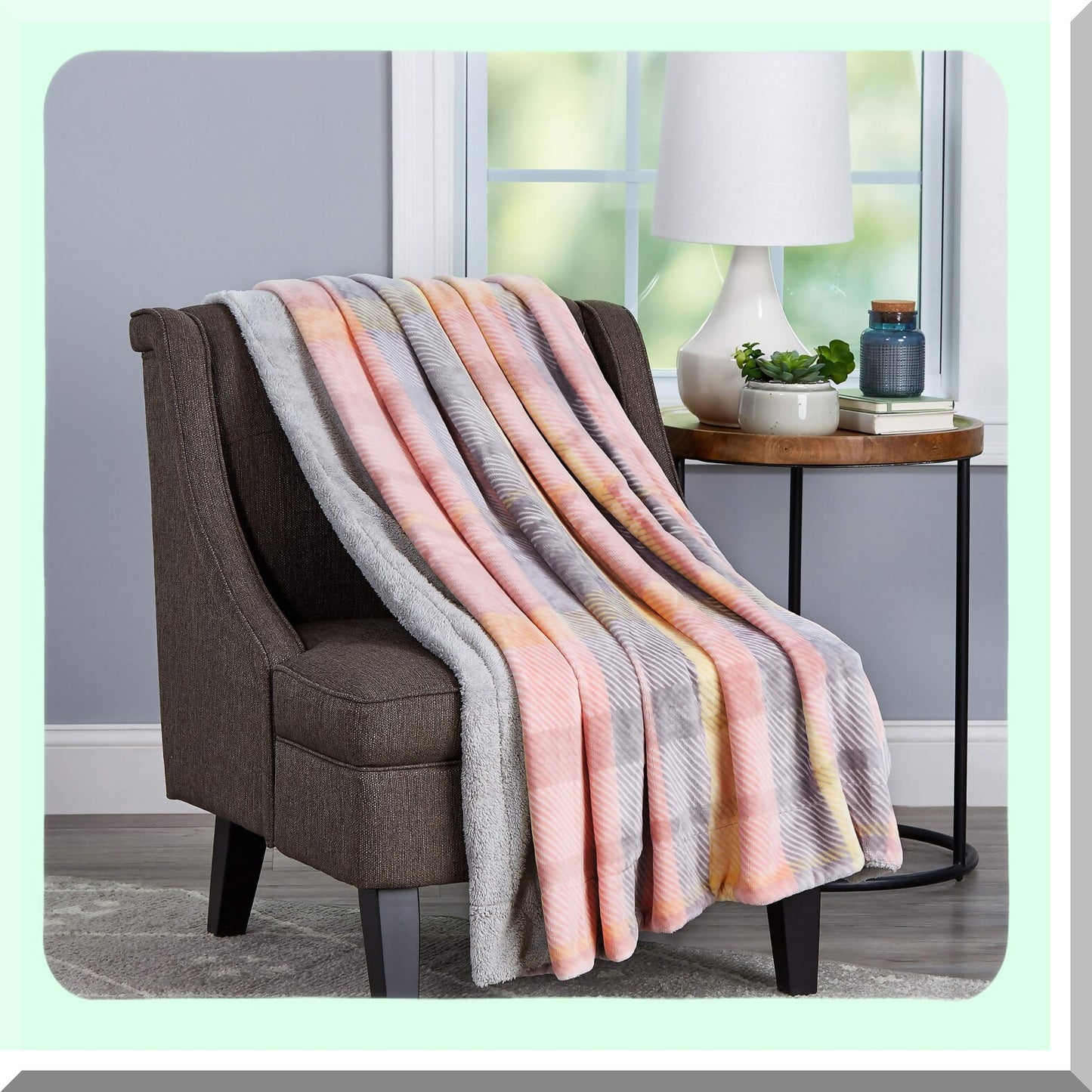 CozyBliss Oversized Plush Sherpa Fleece Throw - Breathable, Machine Washable, Modern Blush Plaid Blanket