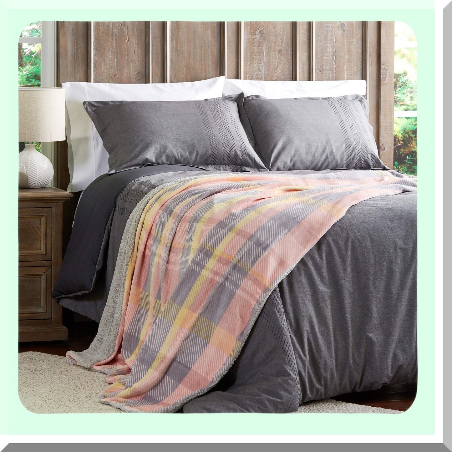 CozyBliss Oversized Plush Sherpa Fleece Throw - Breathable, Machine Washable, Modern Blush Plaid Blanket