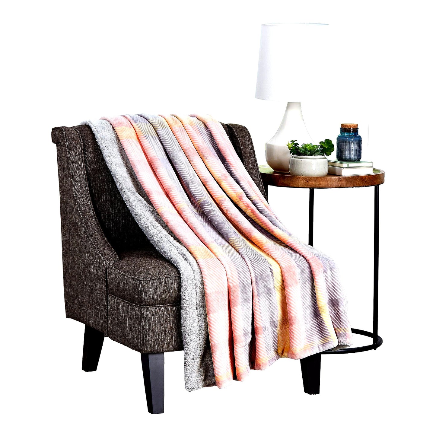 CozyBliss Oversized Plush Sherpa Fleece Throw - Breathable, Machine Washable, Modern Blush Plaid Blanket