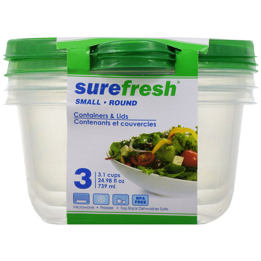 Sure Fresh Small Round Storage Containers with Lids, 3-ct. Packs (Pack of 24)