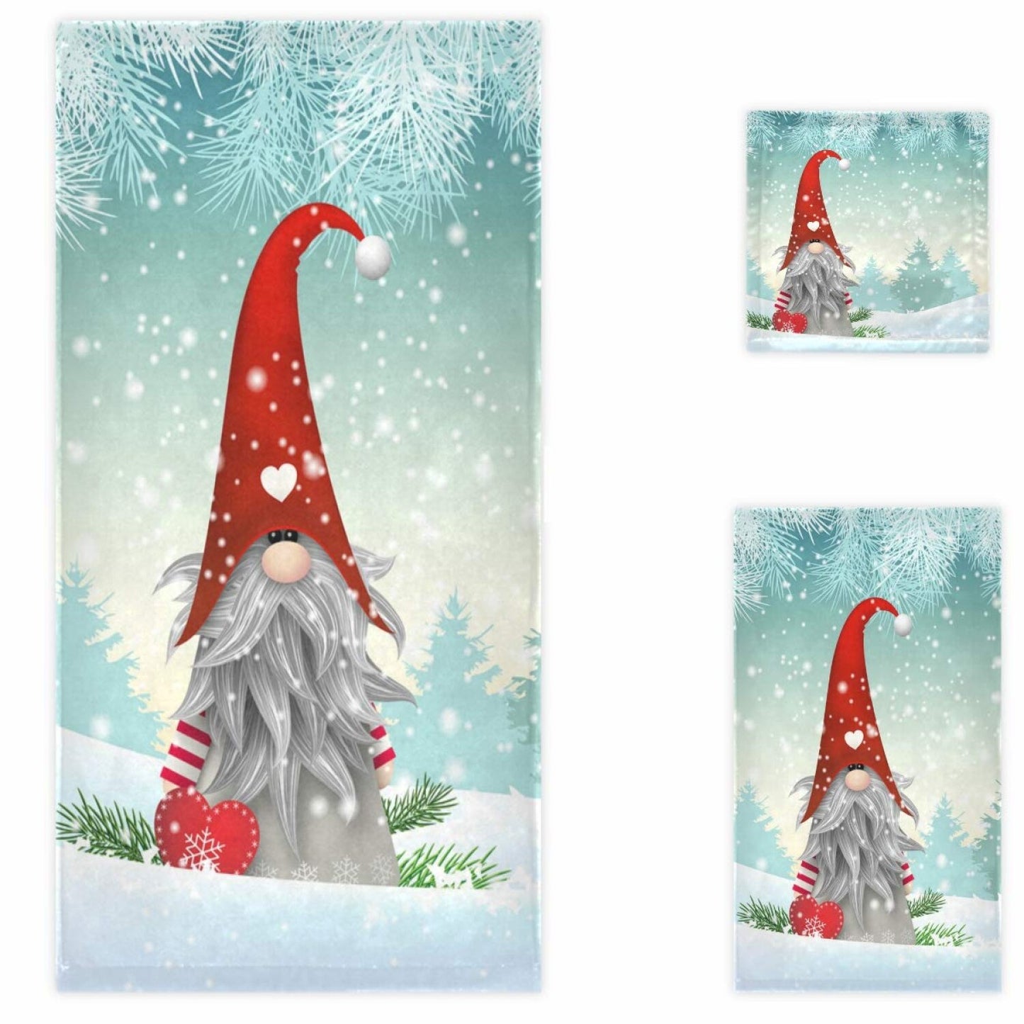 Set of 3 Scandinavian Gnome Towels for Bathroom and Kitchen