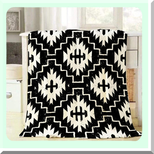 Ethnic Elegance: Black & White Cozy Flannel Throw Blanket - 40x50 Inch