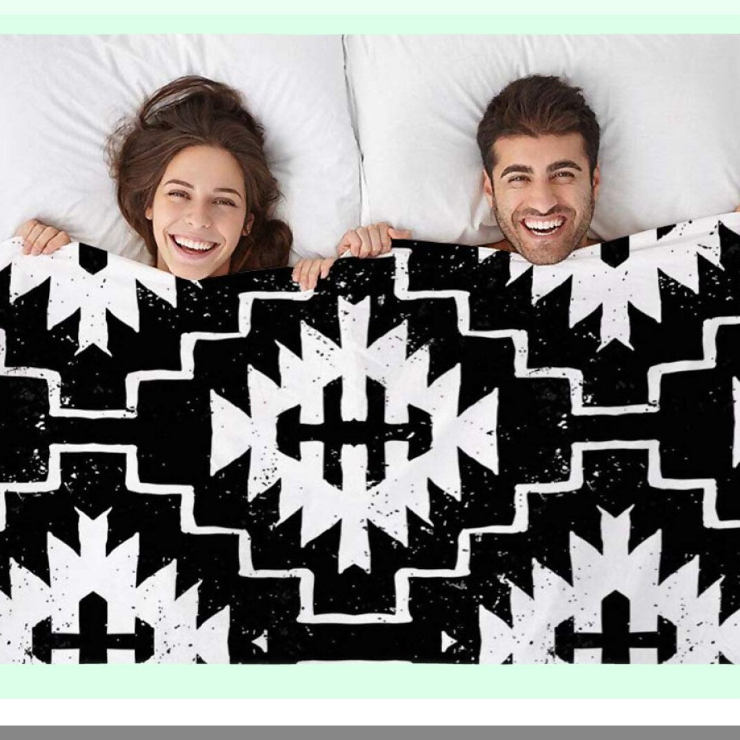 Ethnic Elegance: Black & White Cozy Flannel Throw Blanket - 40x50 Inch