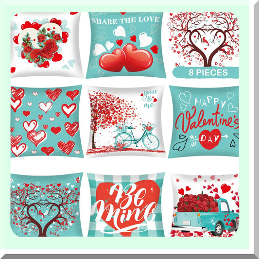 Heartfelt Love Pillow Covers Set - Romantic Valentine's Day Decorative Cushion Cases for Sofa Bed - 18 x 18 Inch Sweet Love Theme - Set of 8 Pieces