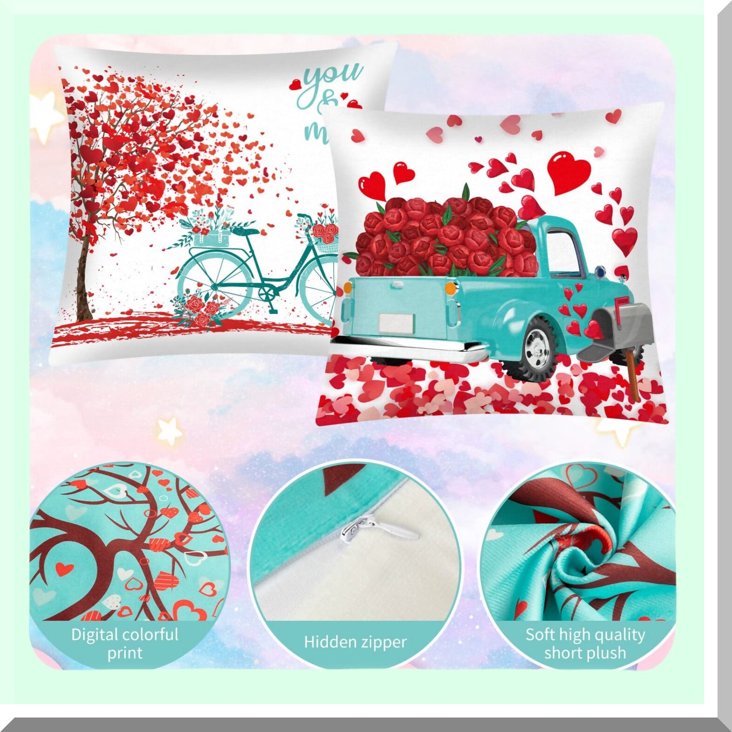 Heartfelt Love Pillow Covers Set - Romantic Valentine's Day Decorative Cushion Cases for Sofa Bed - 18 x 18 Inch Sweet Love Theme - Set of 8 Pieces