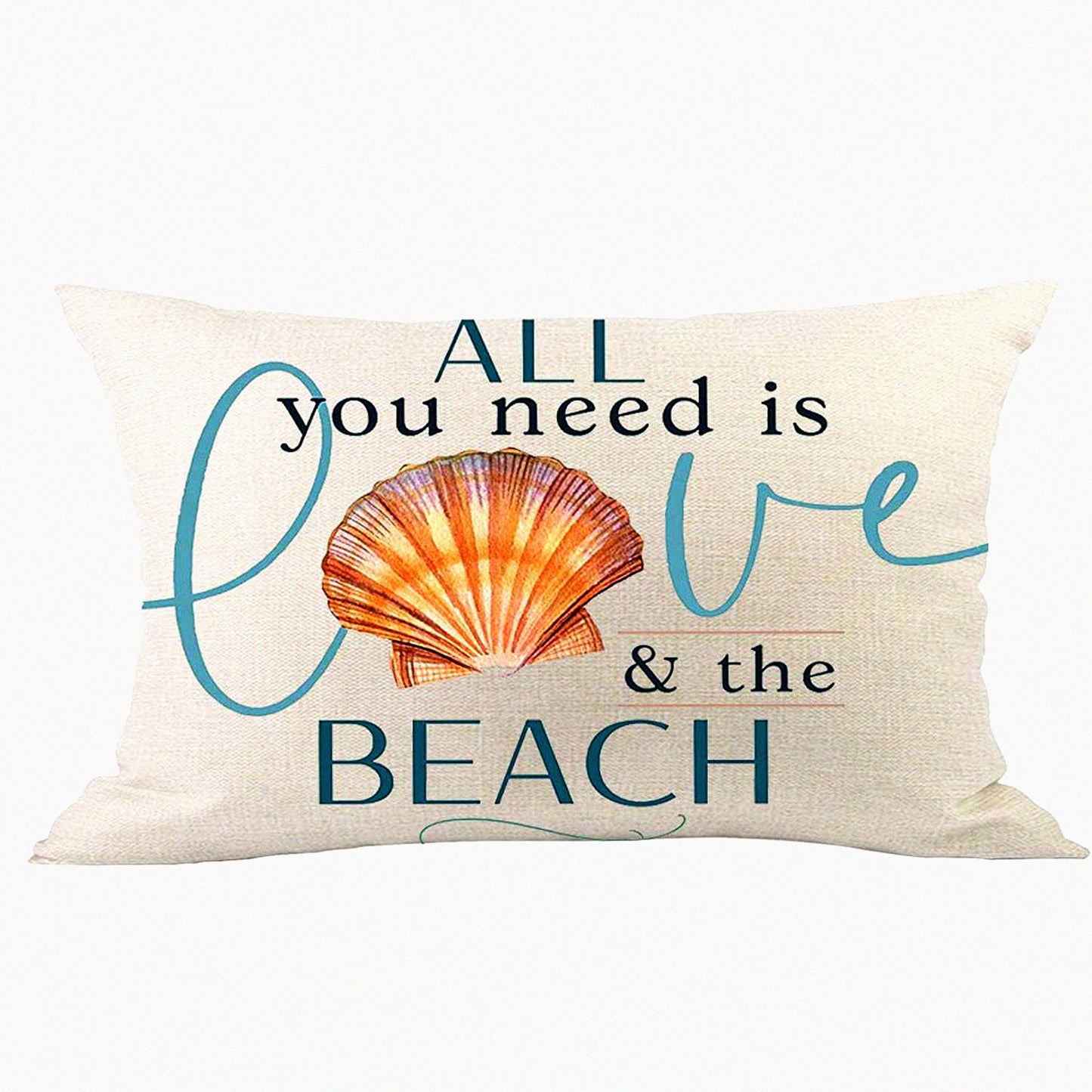 Love Beach Summer Home Decor Pillowcase - Cotton Linen Throw Pillow Cover - Rectangular 12 x 20 Inches