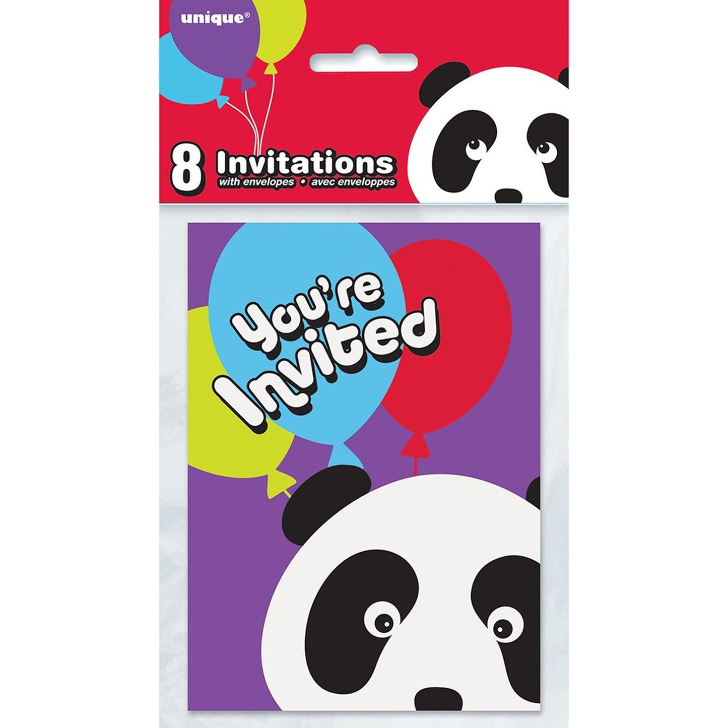 Vibrant Panda Birthday Invitations Set