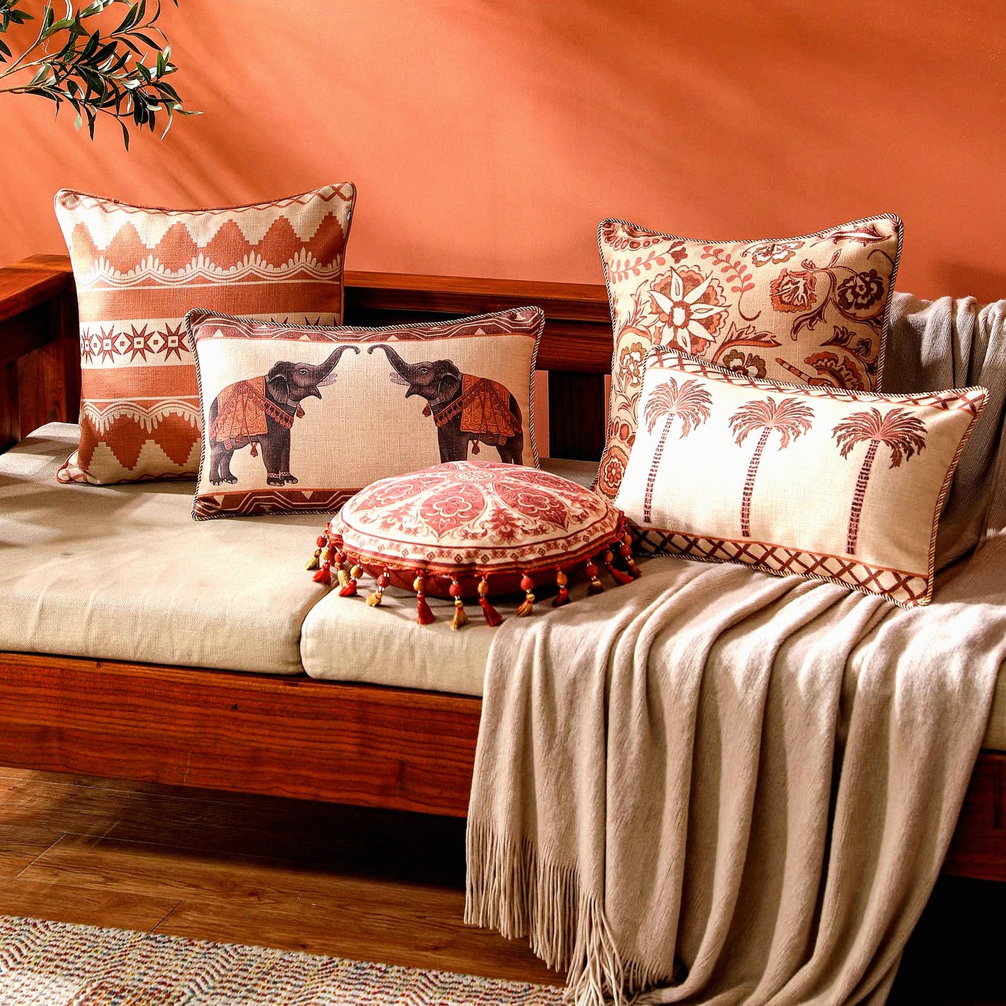 Floral Linen Soft Decorative Pillow Covers - Set of 4 Durable Cushion Cases for Couch, Bedroom, Car, Living Room - Cozy Home Décor