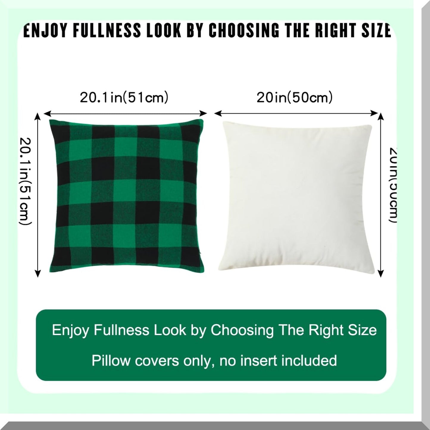 Buffalo Plaid St. Patrick's Day Pillow Covers - Set of 2 Green & Black Throw Cushion Cases - Farmhouse Decor for Sofa Couch - 20 x 20 Inches Cotton Cover