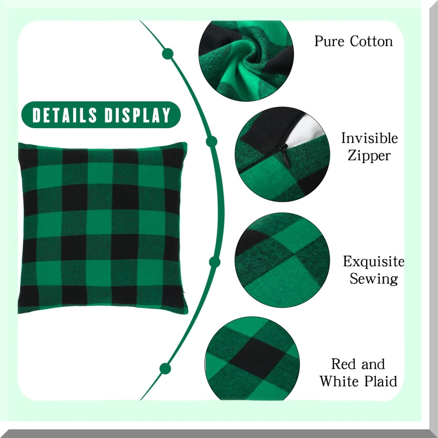 Buffalo Plaid St. Patrick's Day Pillow Covers - Set of 2 Green & Black Throw Cushion Cases - Farmhouse Decor for Sofa Couch - 20 x 20 Inches Cotton Cover