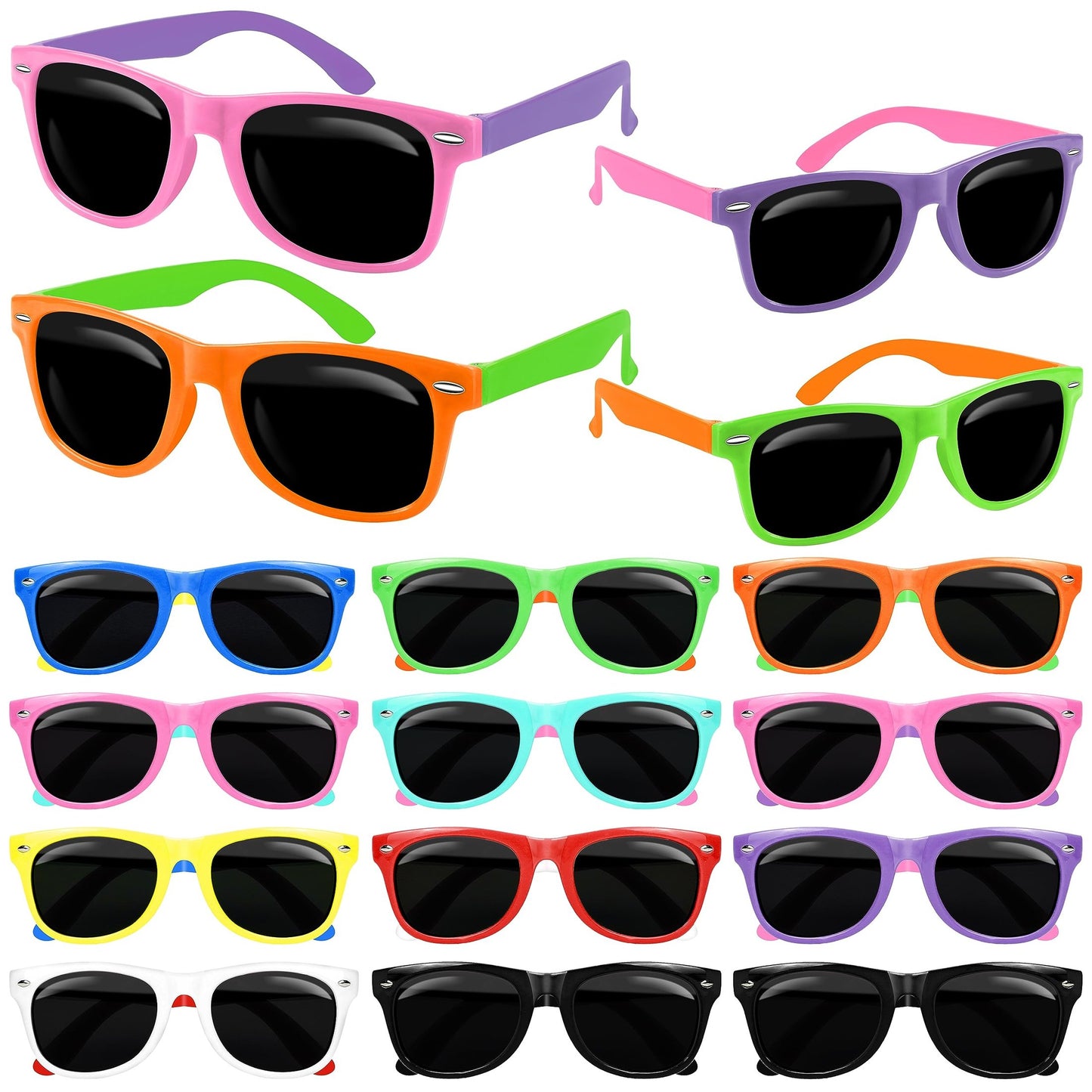 Neon Sunblast Kids Sungles - 24 Pack UV400 Protection for Boys & Girls Ages 3-8. Perfect for Summer Pool Parties, Beach Days, Birthdays & Goody Bags!