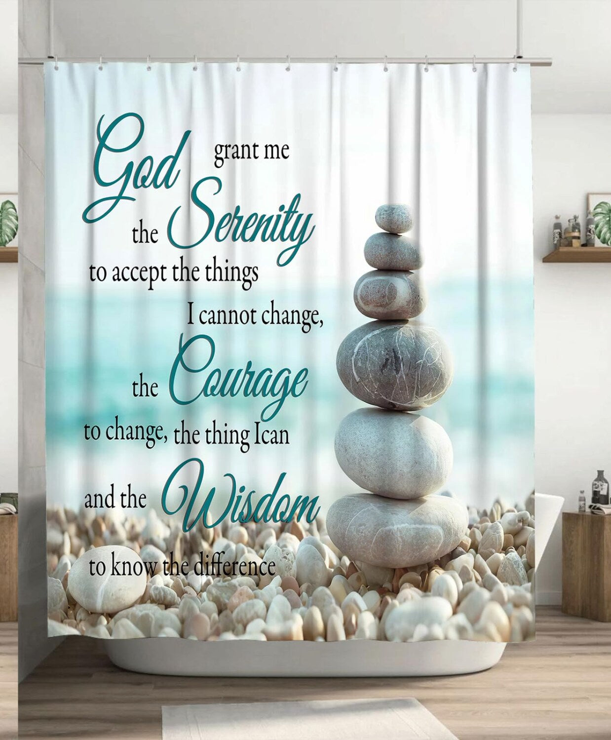 Coastal Stone Serenity Prayer Shower Curtain 60x72 Inches