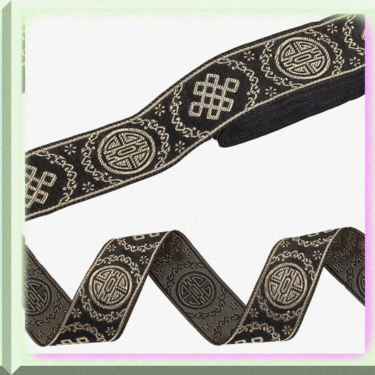 10 Yard Black Jacquard Woven Ribbon 1.3 Inch
